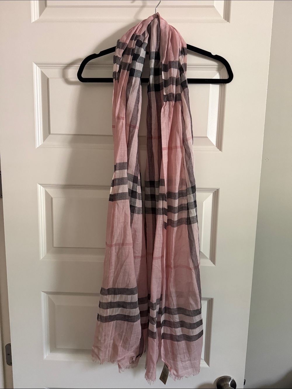 Burberry Pink and Gray Check Lightweight Wrap Scarf